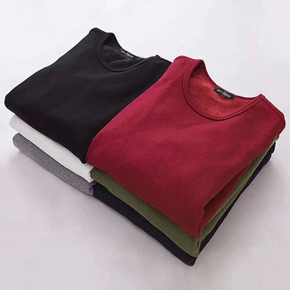 Men's Thermal T-Shirt Fleece-Lined Long-Sleeve Base Layer-Light Grey / 2XL 65-75KG