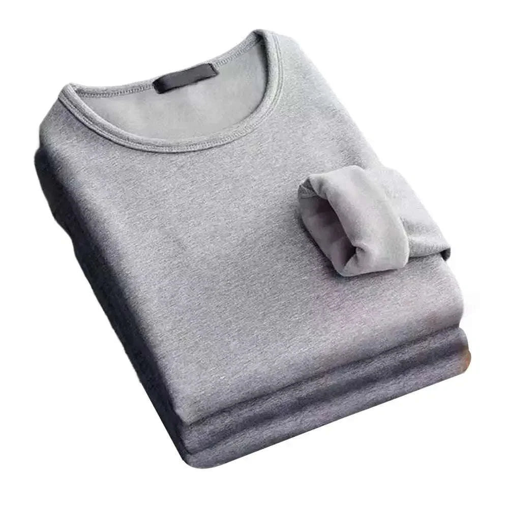 Men's Thermal T-Shirt — Fleece Lined Long-Sleeve Base Layer-Light Grey / 2XL 65-75KG