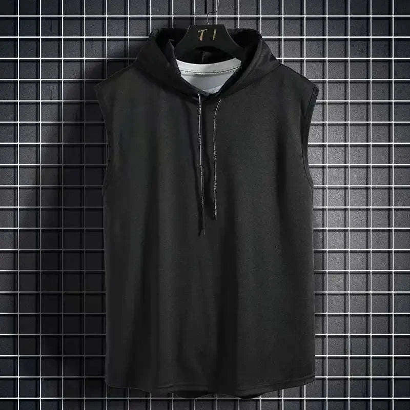 Men's Tie Collar Hooded Sleeveless Vest-Black / M