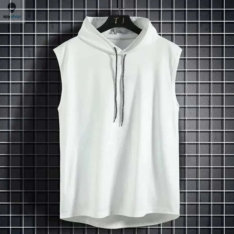 Men's Tie Collar Hooded Sleeveless Vest-Black / M