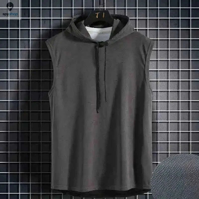 Men's Tie Collar Hooded Sleeveless Vest-Black / M