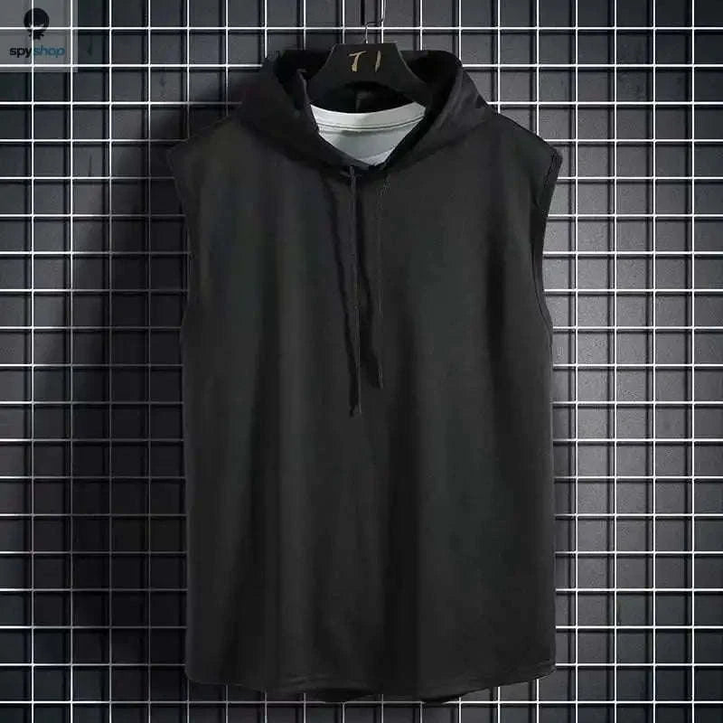 Men's Tie Collar Hooded Sleeveless Vest-Black / M