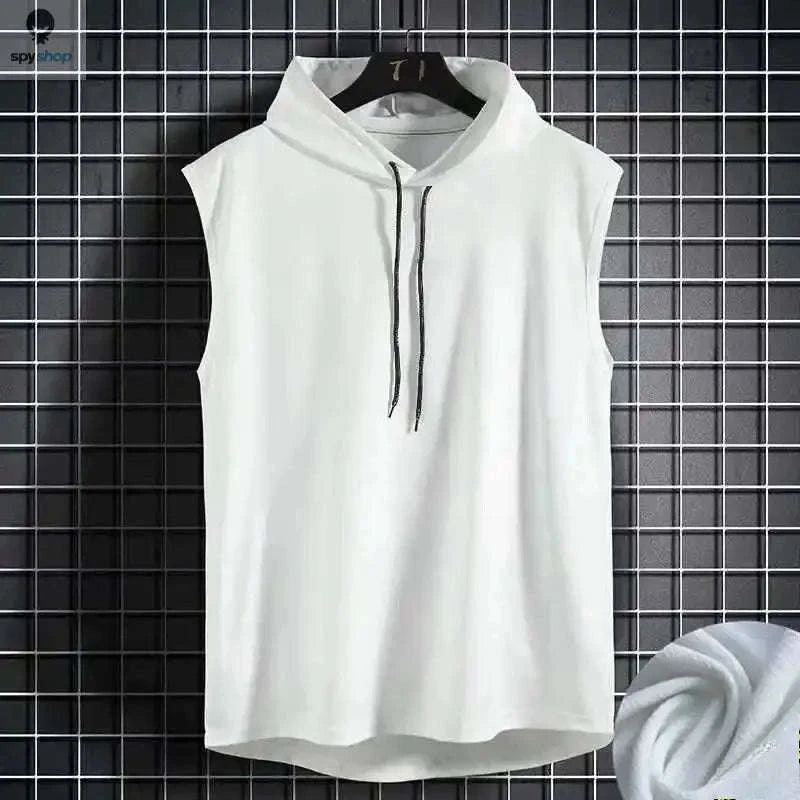 Men's Tie Collar Hooded Sleeveless Vest-Black / M
