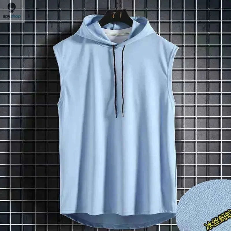 Men's Tie Collar Hooded Sleeveless Vest-Black / M