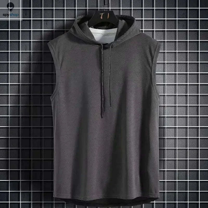 Men's Tie Collar Hooded Sleeveless Vest-Black / M