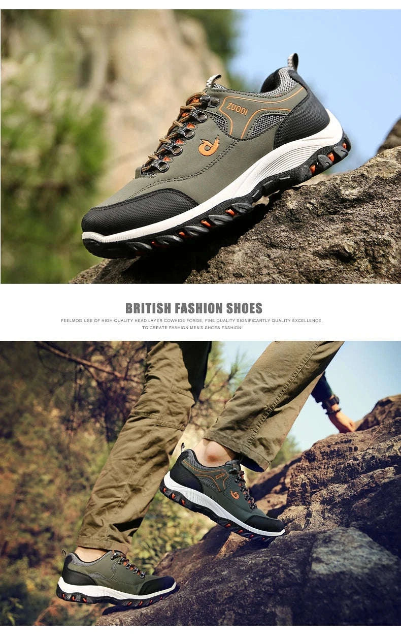 Men's Waterproof Anti-Slip Leather Hiking Shoes-692--Yellow / 46