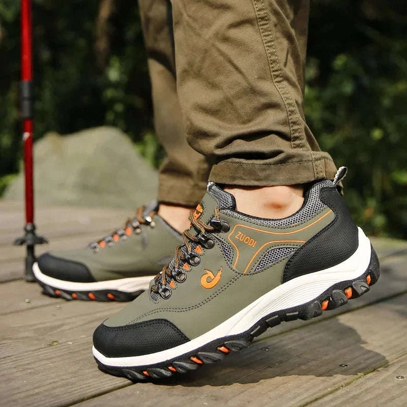 Men's Waterproof Anti-Slip Leather Hiking Shoes-692--Yellow / 46