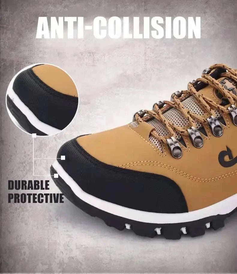 Men's Waterproof Anti-Slip Leather Hiking Shoes-692--Yellow / 46