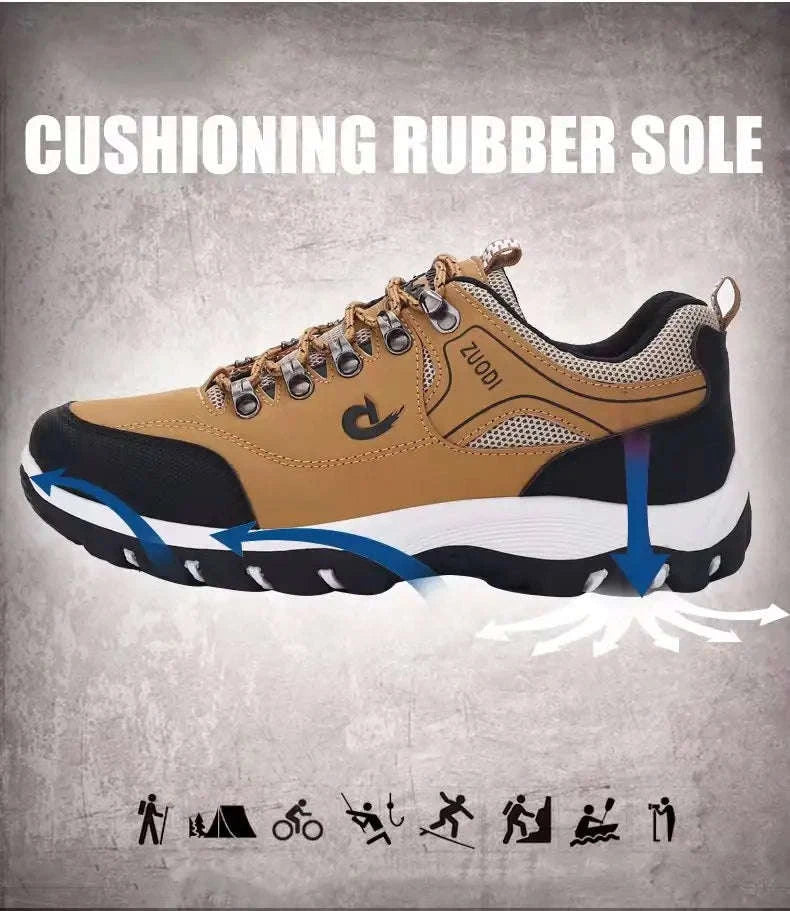 Men's Waterproof Anti-Slip Leather Hiking Shoes-692--Yellow / 46