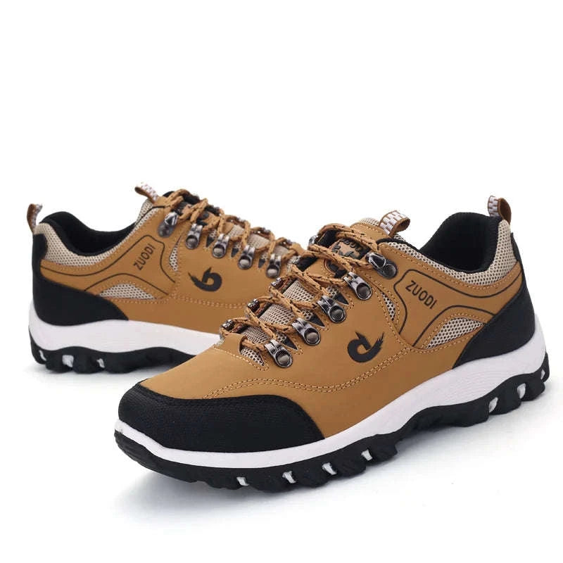 Men's Waterproof Anti-Slip Leather Hiking Shoes-692--Yellow / 46
