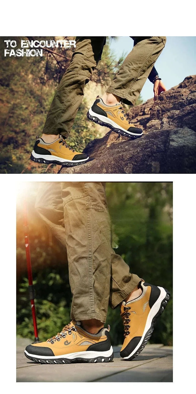 Men's Waterproof Anti-Slip Leather Hiking Shoes-692--Yellow / 46