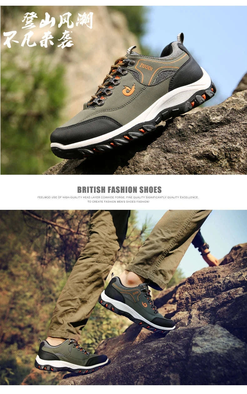 Men’s Waterproof PU Leather Hiking Shoes-Army green / 40