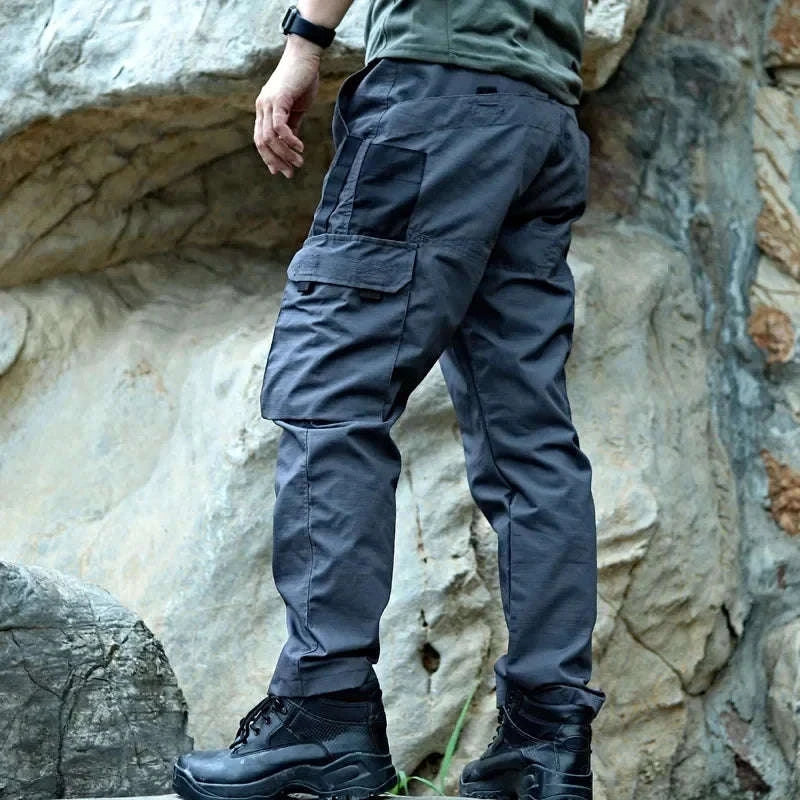Men’s Waterproof Tactical Pants with Multi‑Pocket Cargo Design-Khaki / XL