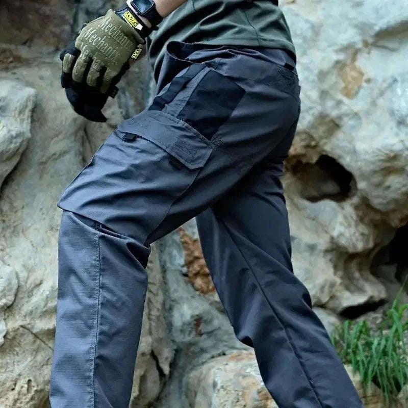 Men’s Waterproof Tactical Pants with Multi‑Pocket Cargo Design-Khaki / XL