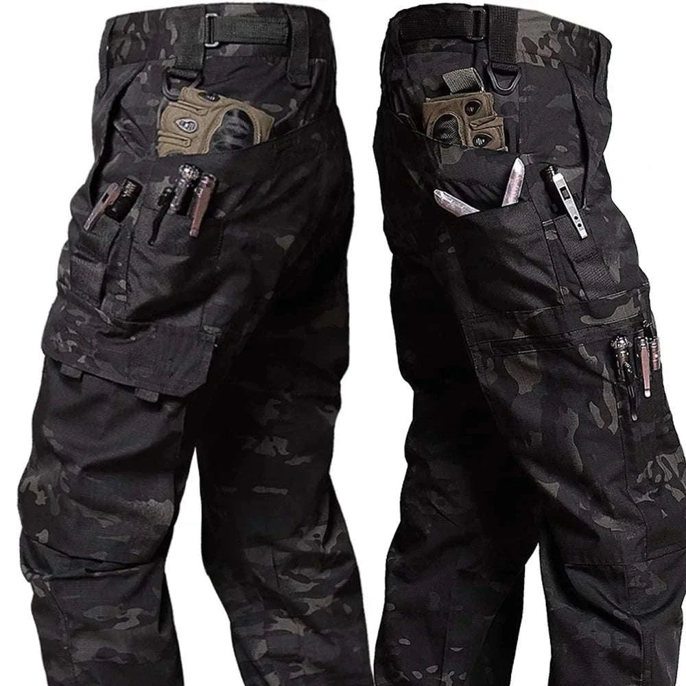Men’s Waterproof Tactical Pants with Multi‑Pocket Cargo Design-Khaki / XL