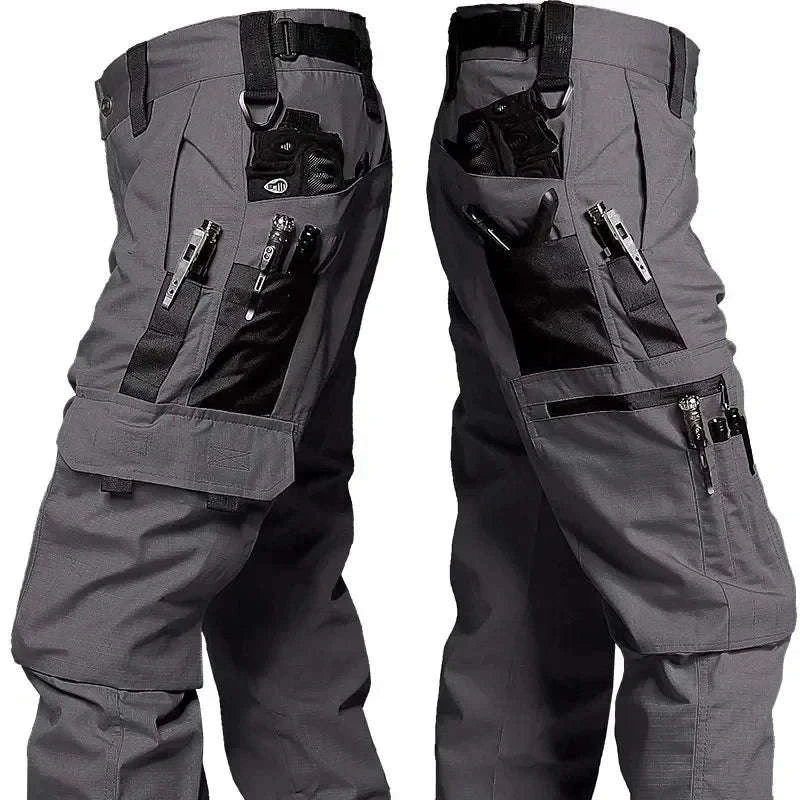 Men’s Waterproof Tactical Pants with Multi‑Pocket Cargo Design-Khaki / XL