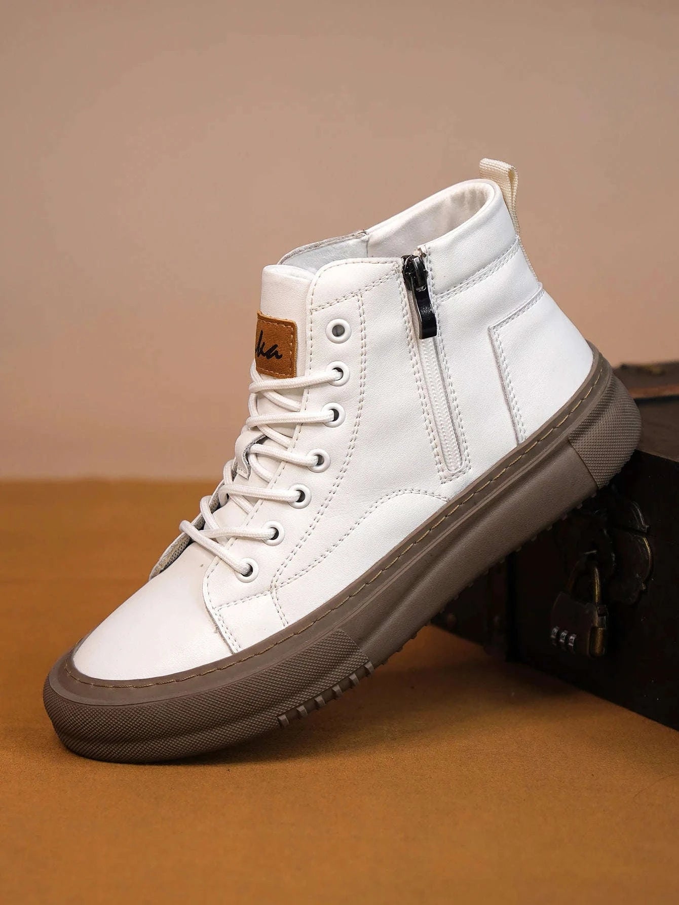 Men's White High-Top Casual Sneakers-black / 44