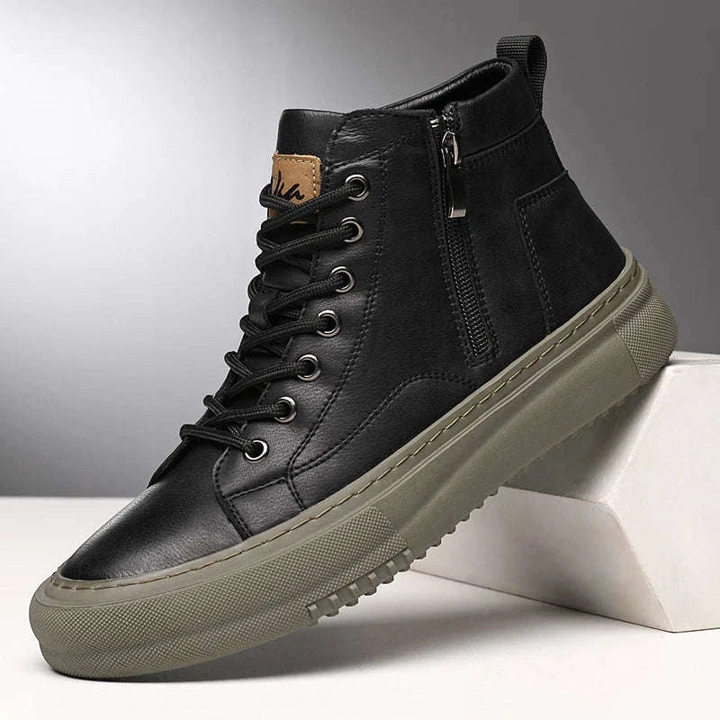 Men's White High-Top Casual Sneakers-black / 44