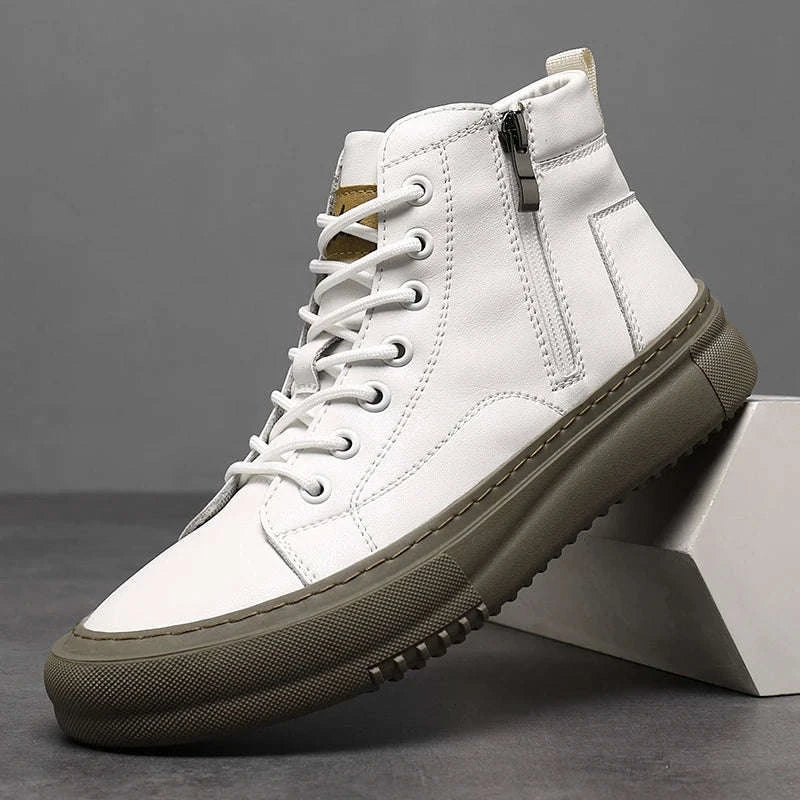 Men's White High-Top Casual Sneakers-black / 44
