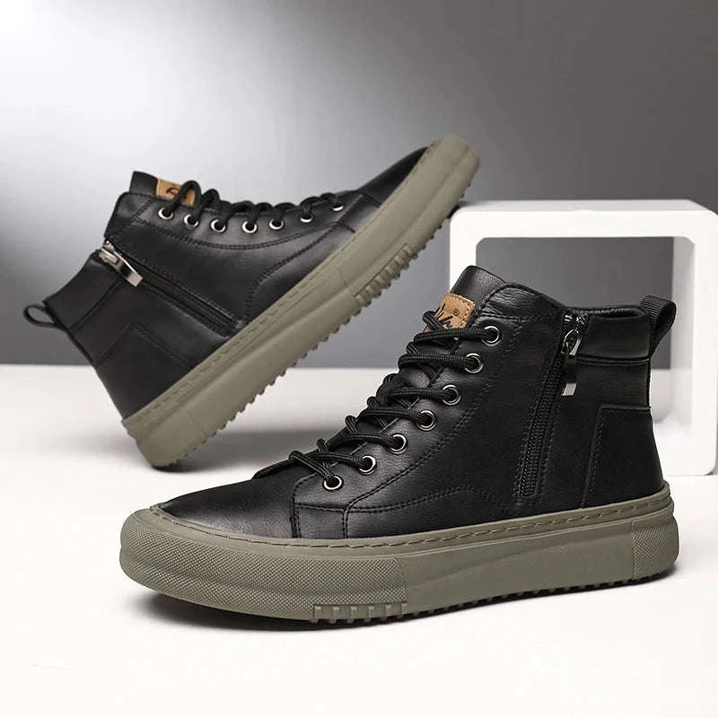 Men's White High-Top Casual Sneakers-black / 44