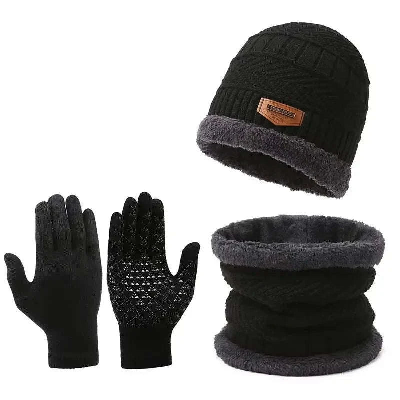 Men's Windproof Hat, Scarf & Glove Set — Insulated Knit-Khaki