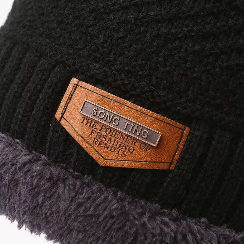 Men's Windproof Hat, Scarf & Gloves Insulated Knit Set-Khaki