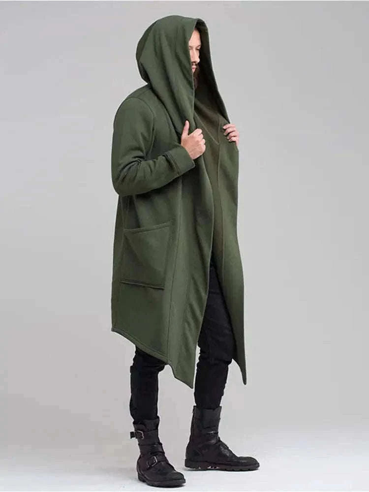 Men's Winter Hooded Cardigan Trench Coat-Green thickened / XL / Pack of 1