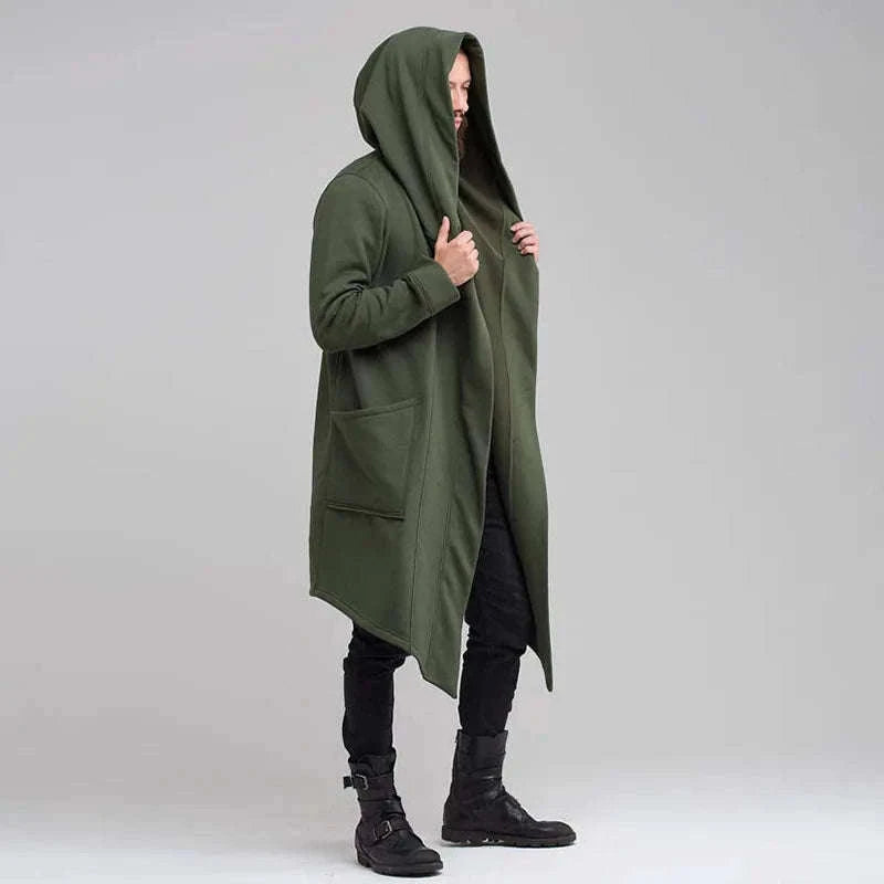 Men's Winter Hooded Cardigan Trench Coat-Green thickened / XL / Pack of 1