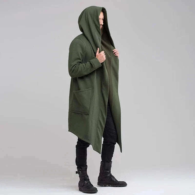 Men's Winter Hooded Cardigan Trench Coat-Green thickened / XL / Pack of 1