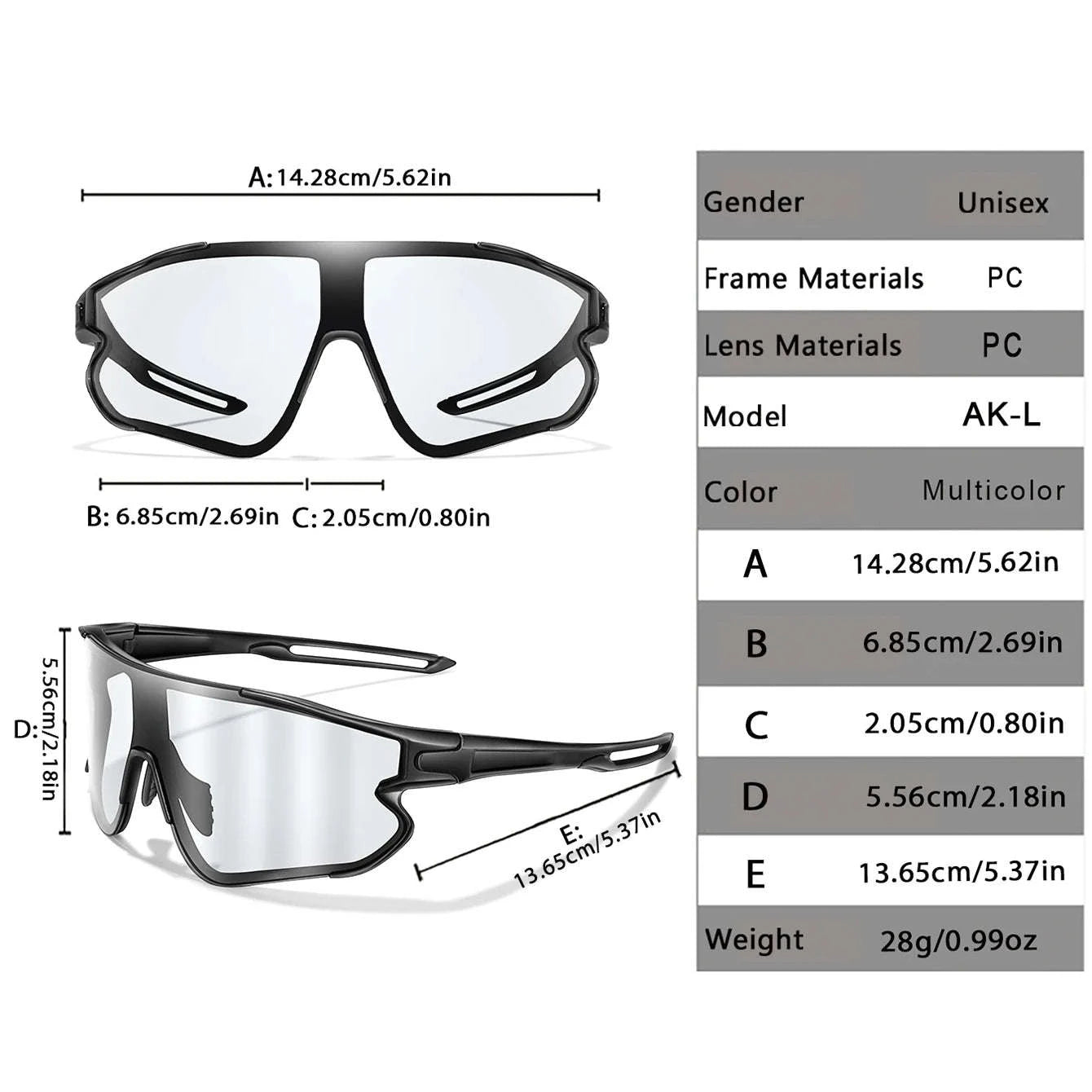 Men Women Photochromic Motorcycle Glasses for Outdoor Sports-AQ16 / China Mainland