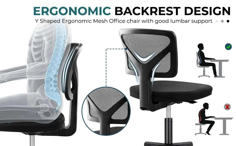 Mesh Armless Office Chair with Lumbar Support & Adjustable Height-black / United States