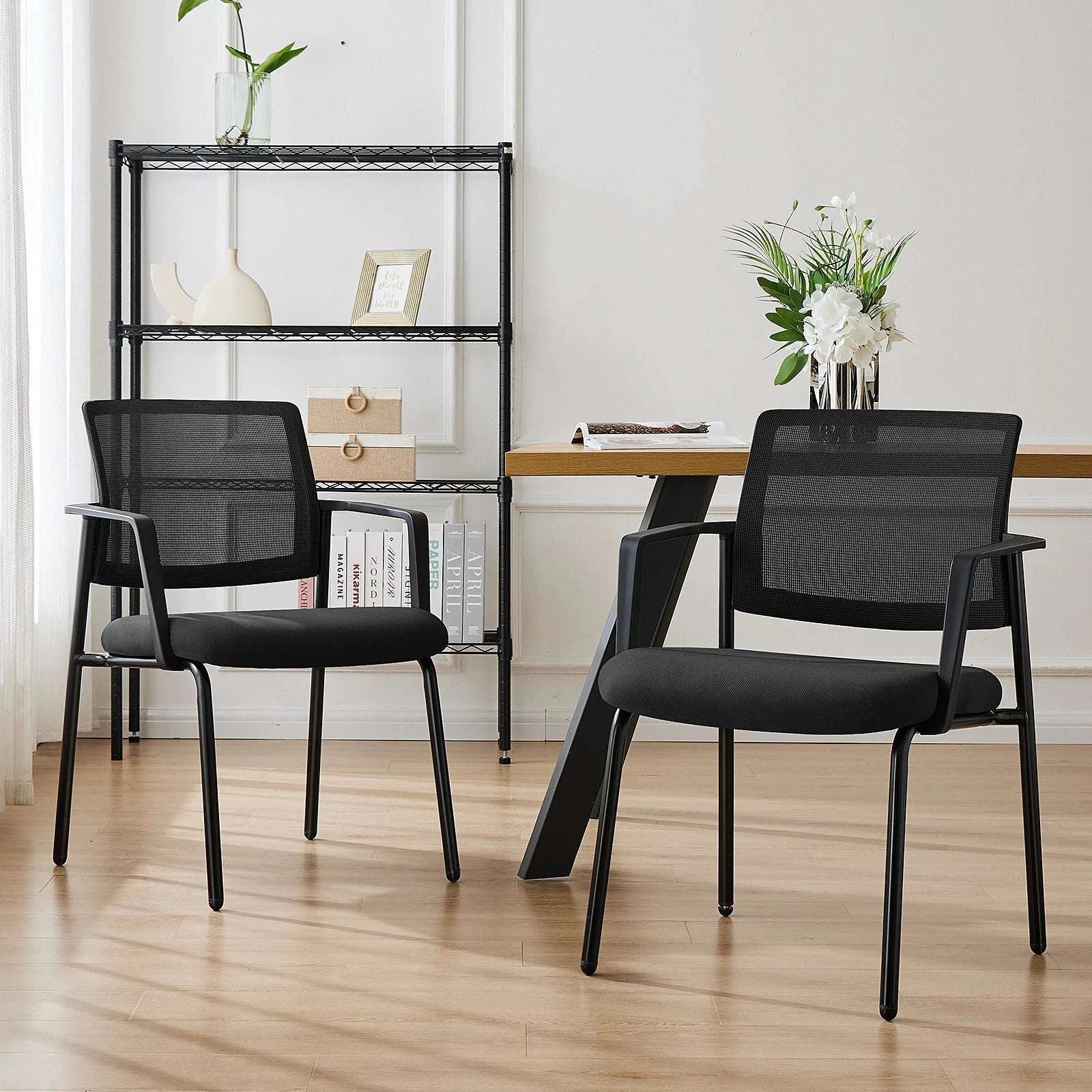 Mesh Back Stacking Office Chairs Set of 2 with Arms-black / United States