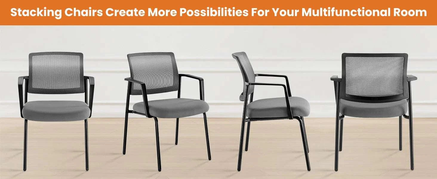 Mesh Back Stacking Office Chairs Set of 2 with Arms-black / United States