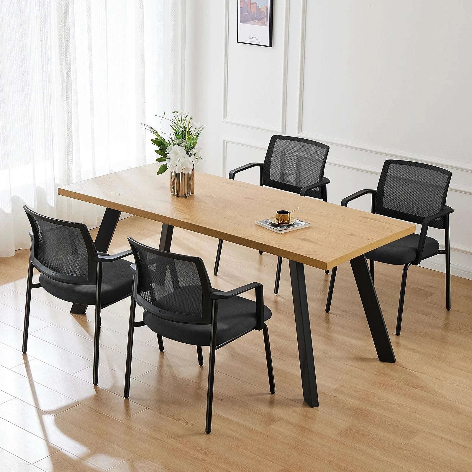 Mesh Back Stacking Office Chairs Set of 2 with Arms-black / United States