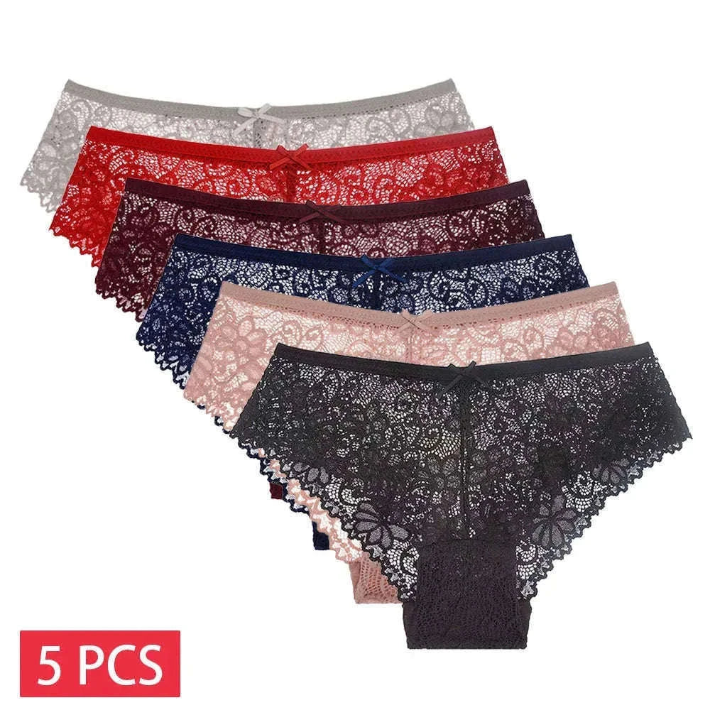 Mesh Lace Panties Set 5 Pack for Everyday Comfort-3004 / XXL(80-90kg) / 5pcs