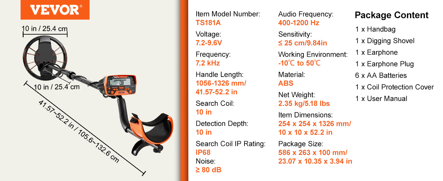10" Waterproof Metal Detector with LCD, 7 Modes & Adjustable Stem