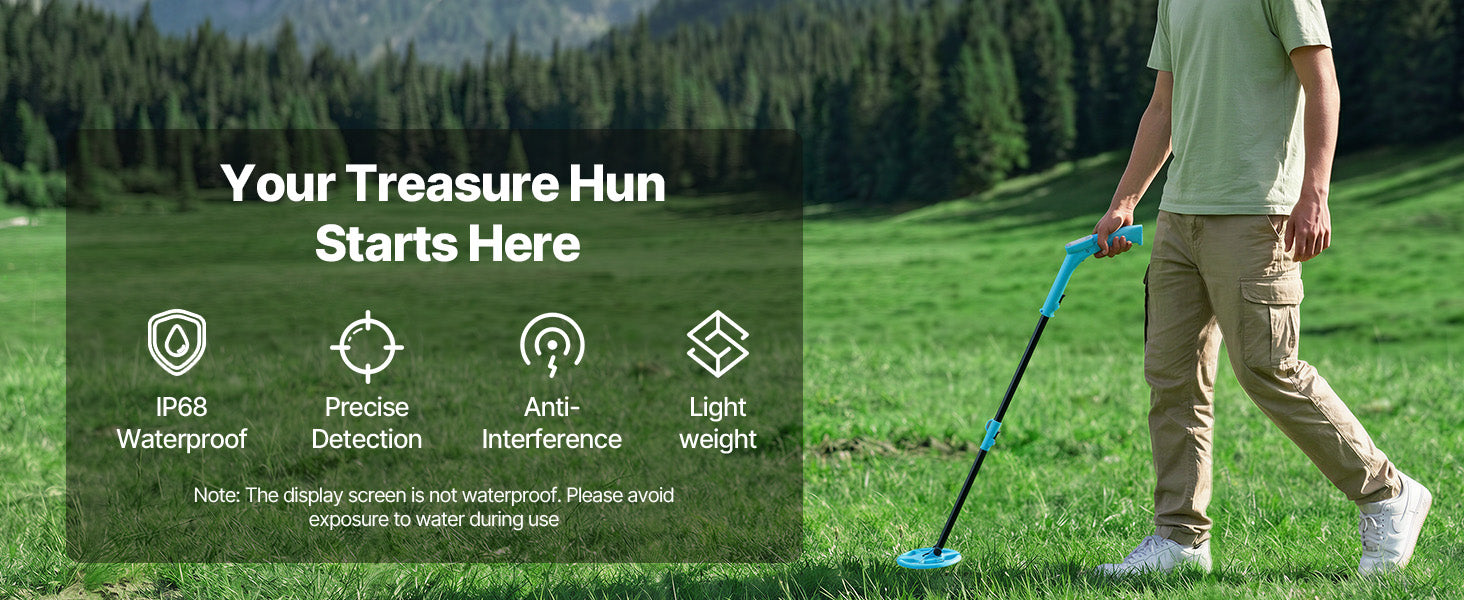 SucceBuy Metal Detector 4" Lightweight LCD 6" IP68 Waterproof Search Coil Adjustable 25.6-36.6" Accuracy For Gold Exploration