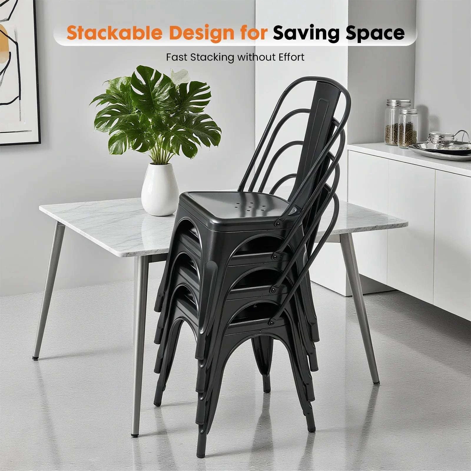 Metal Dining Chairs Stackable Indoor Outdoor 300LBS Capacity-black / United States
