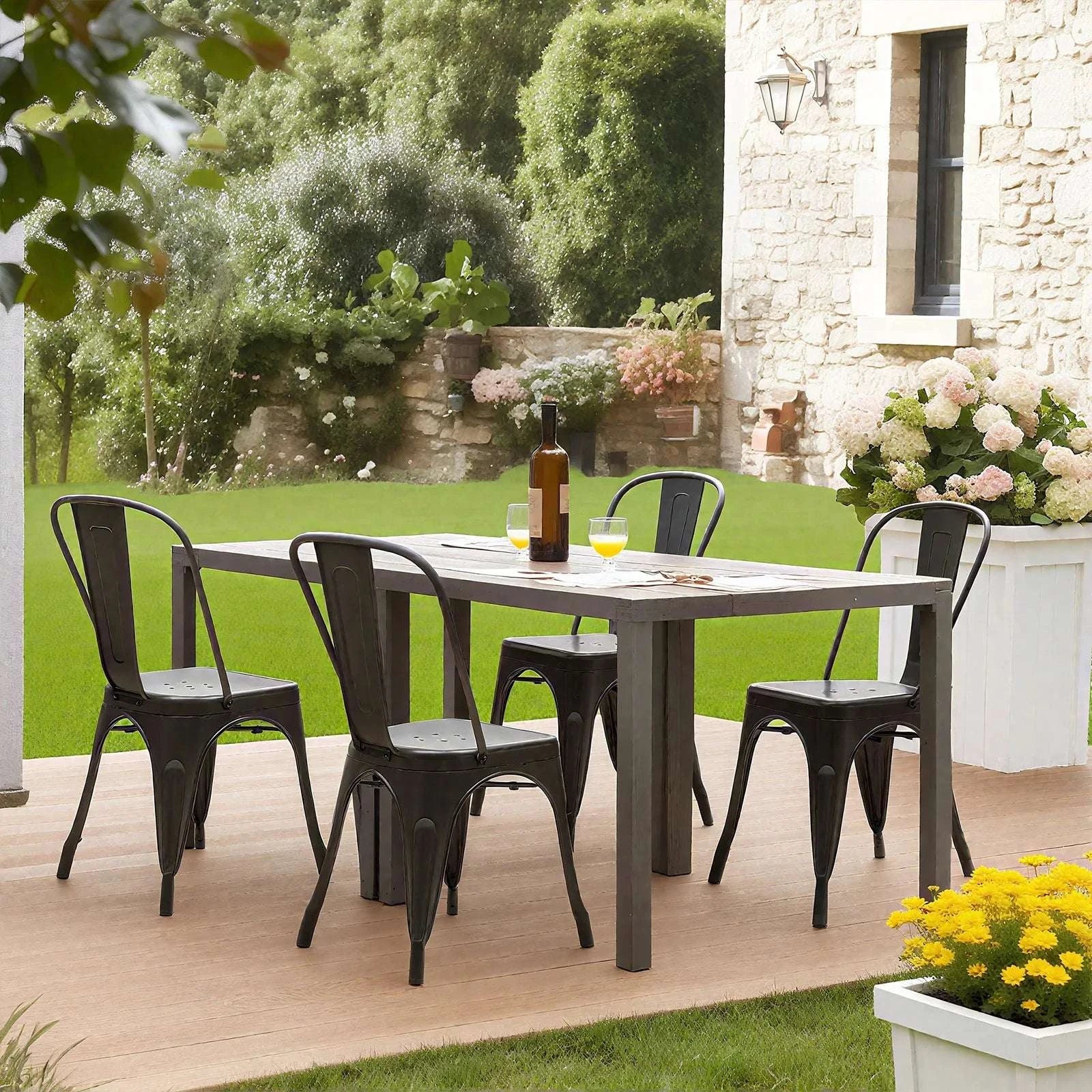 Metal Dining Chairs Stackable Indoor Outdoor 300LBS Capacity-black / United States