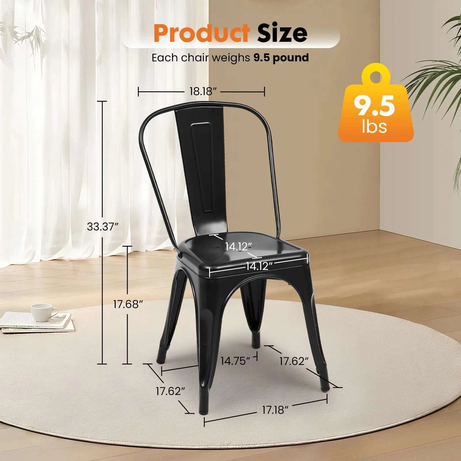 Metal Dining Chairs Stackable Indoor Outdoor 300LBS Capacity-black / United States