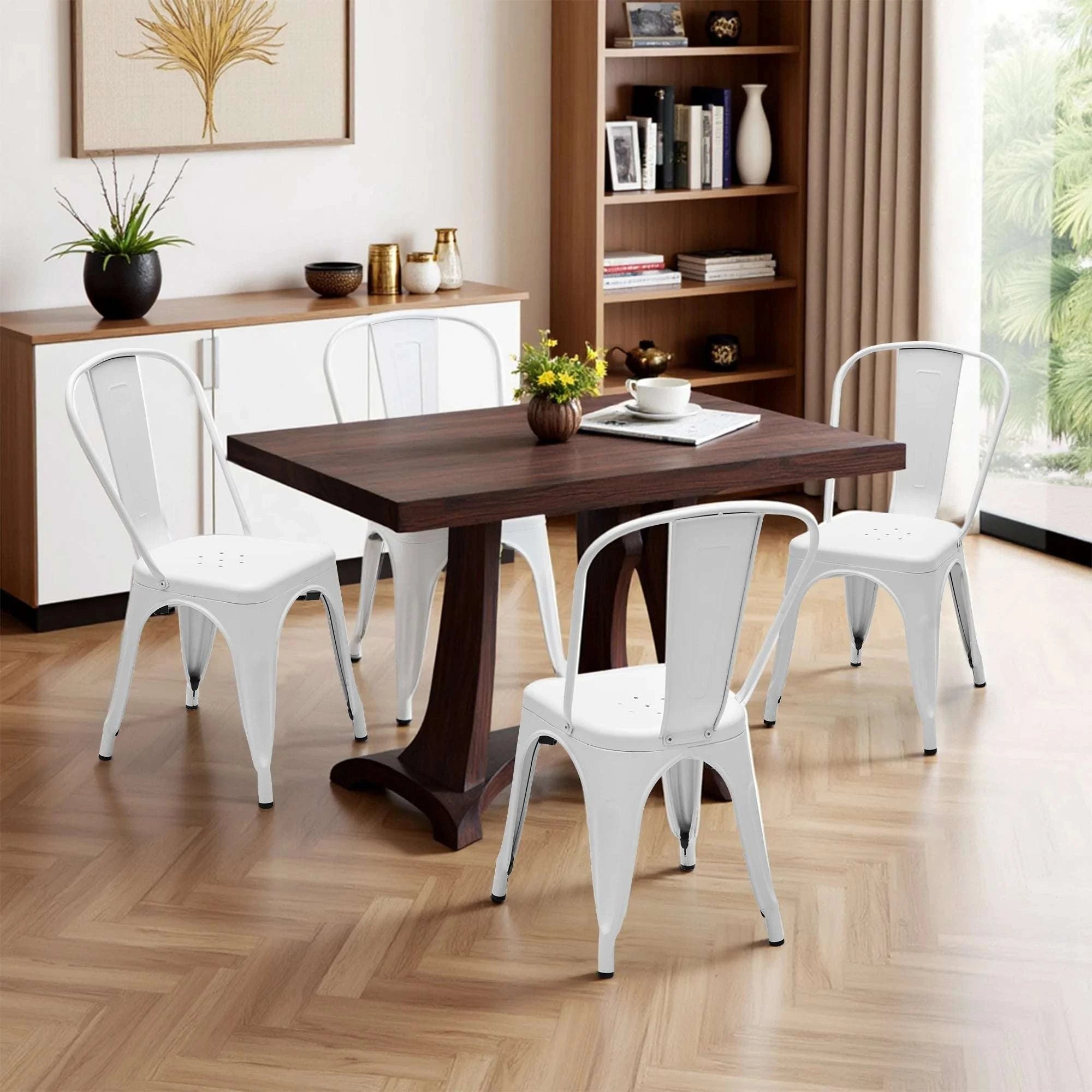 Metal Dining Chairs Stackable Indoor Outdoor 300LBS Capacity-black / United States
