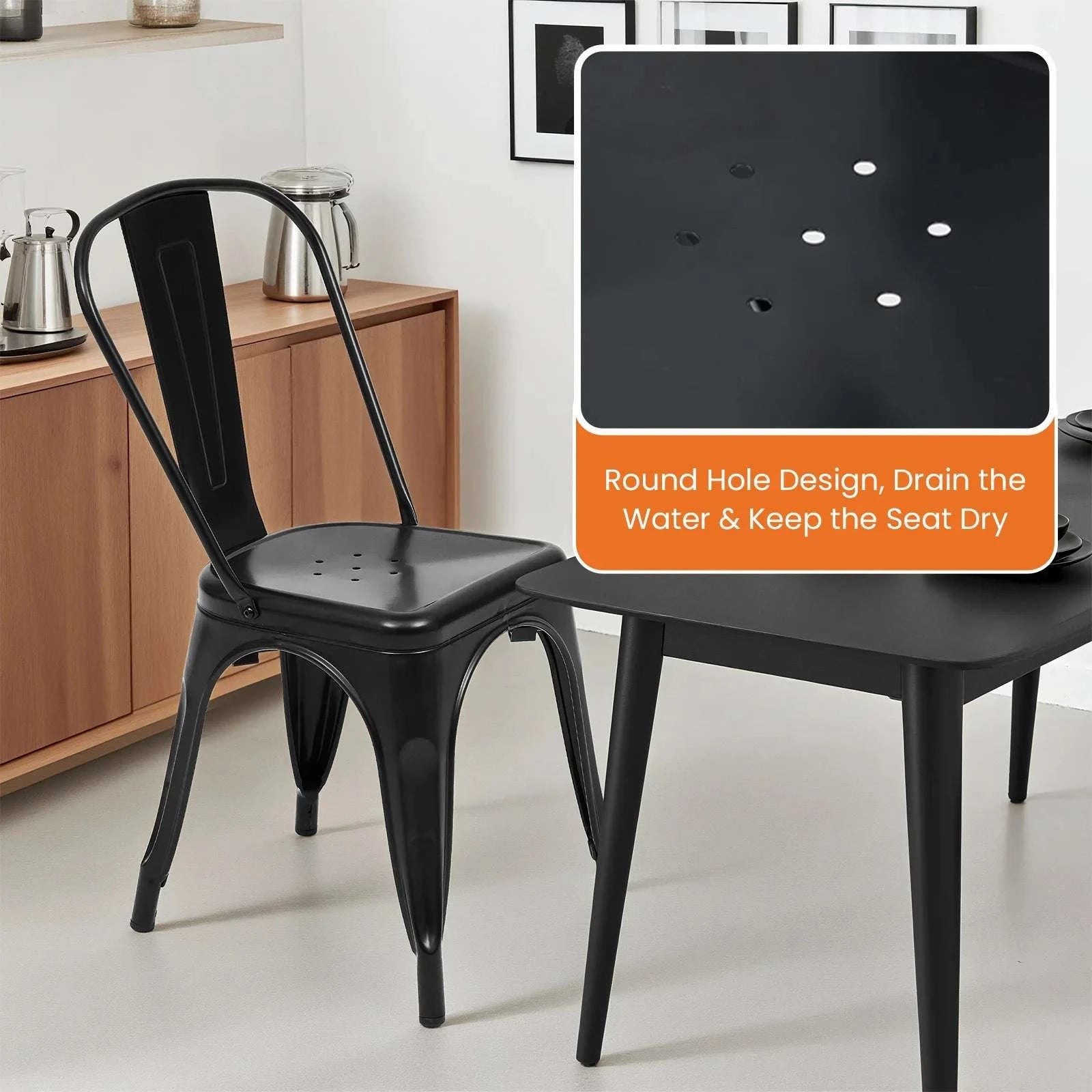 Metal Dining Chairs Stackable Indoor Outdoor 300LBS Capacity-black / United States