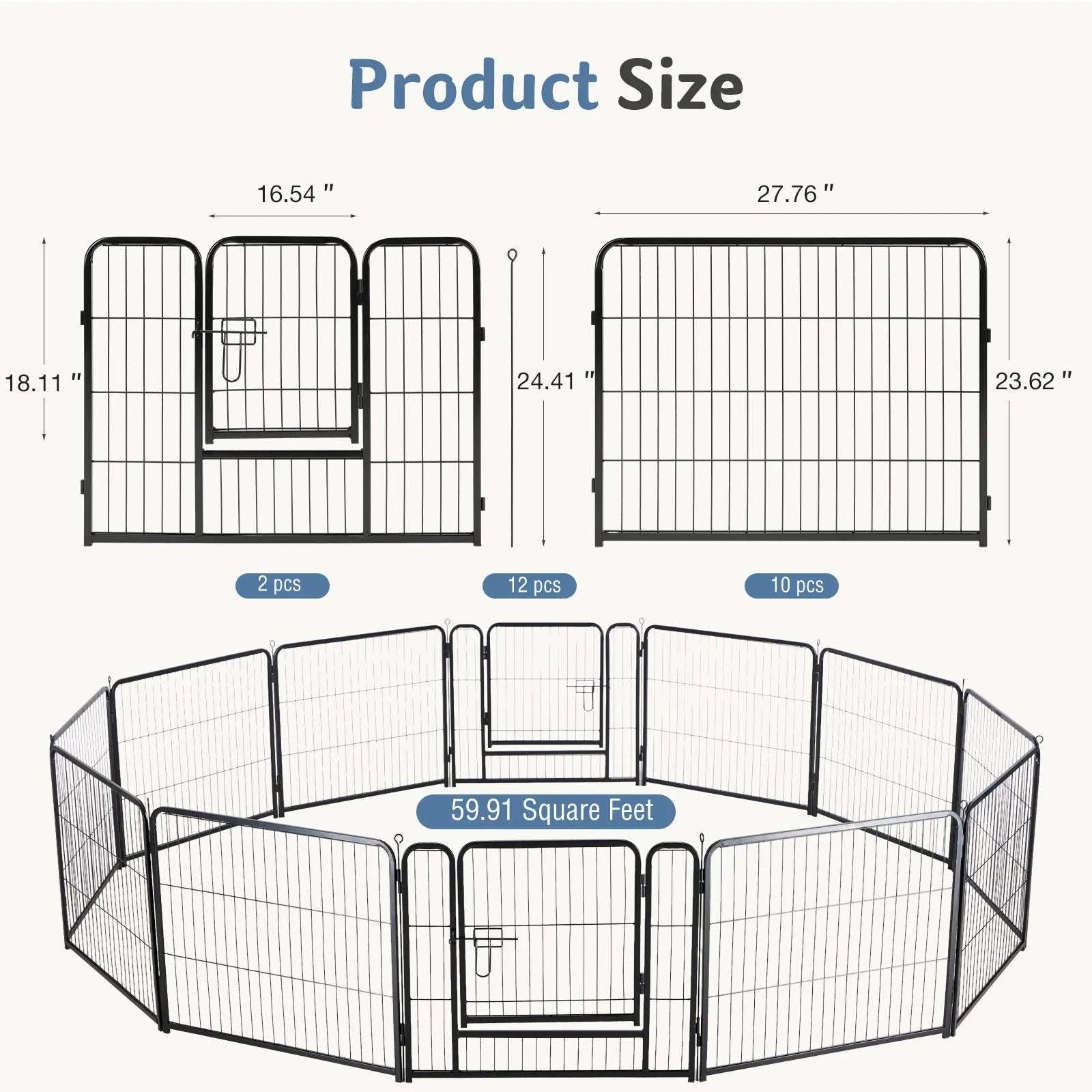 Metal Dog Playpen with Door 12 Panels Foldable Indoor Outdoor-32 Inch / United States