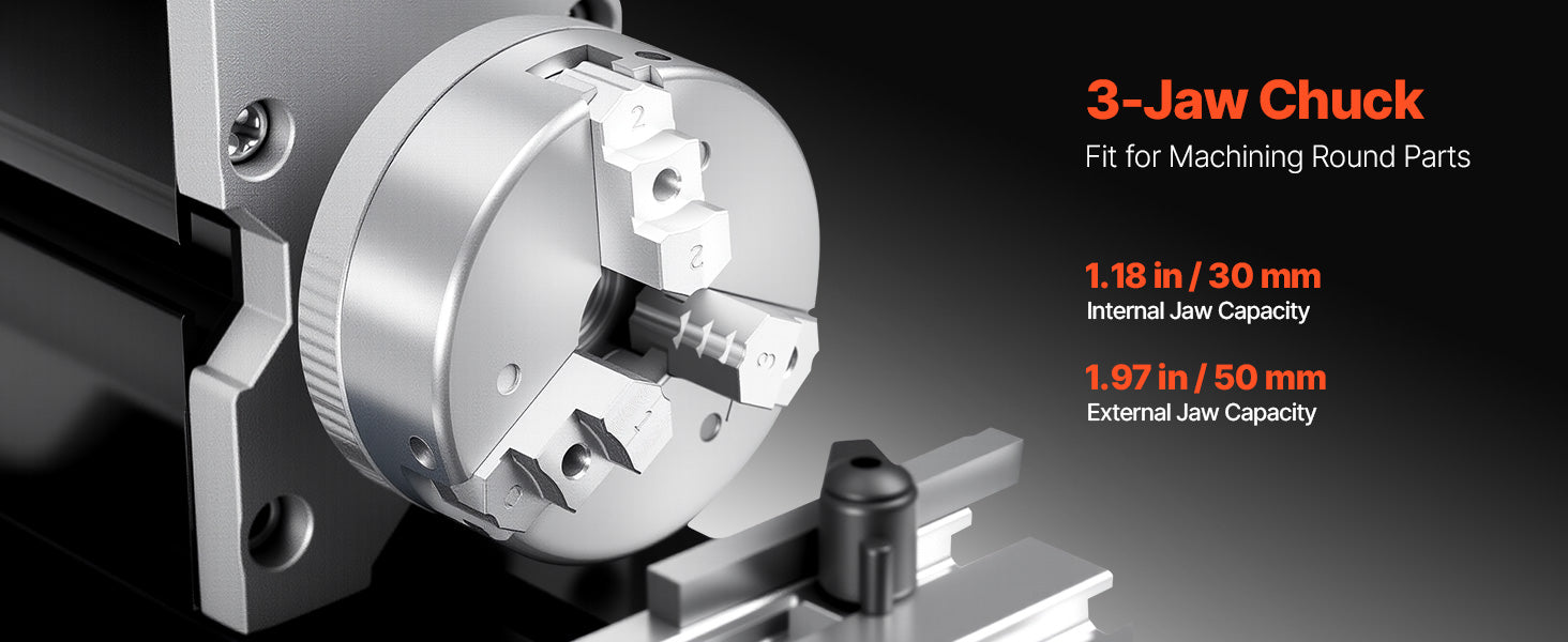 Mini Torno Metálico 2,76 x 5,12 pol 36W 20000 RPM com Mandril de 3 Garras