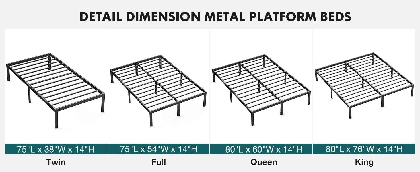 Metal Platform Bed Frame with Steel Slats and 14" Underbed Clearance-black / QUEEN / United States