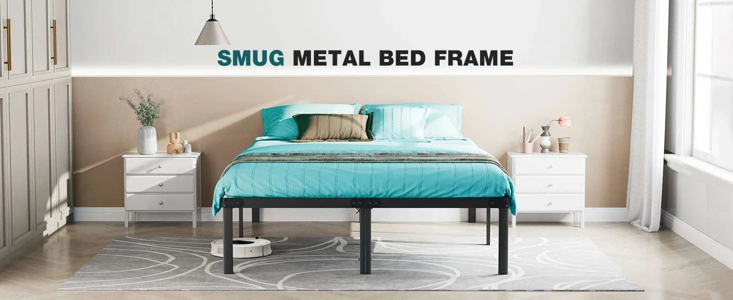Metal Platform Bed Frame with Steel Slats and 14" Underbed Clearance-black / QUEEN / United States