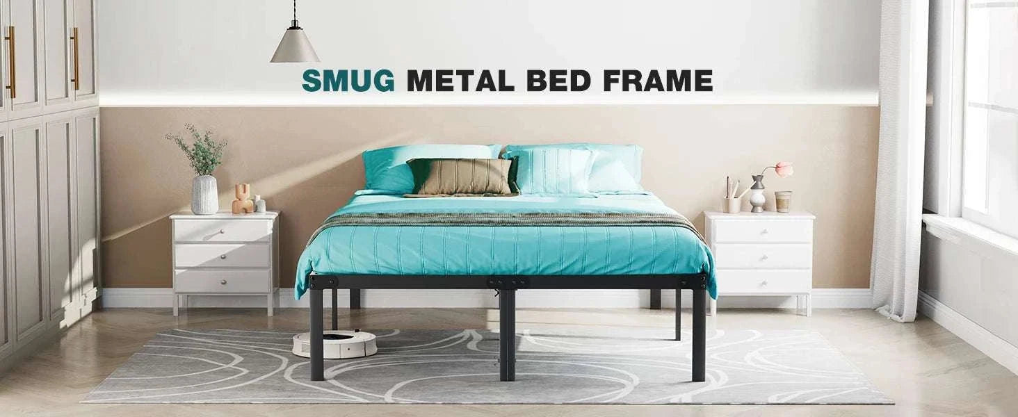 Metal Platform Bed Frame with Steel Slats and 14" Underbed Clearance-black / QUEEN / United States
