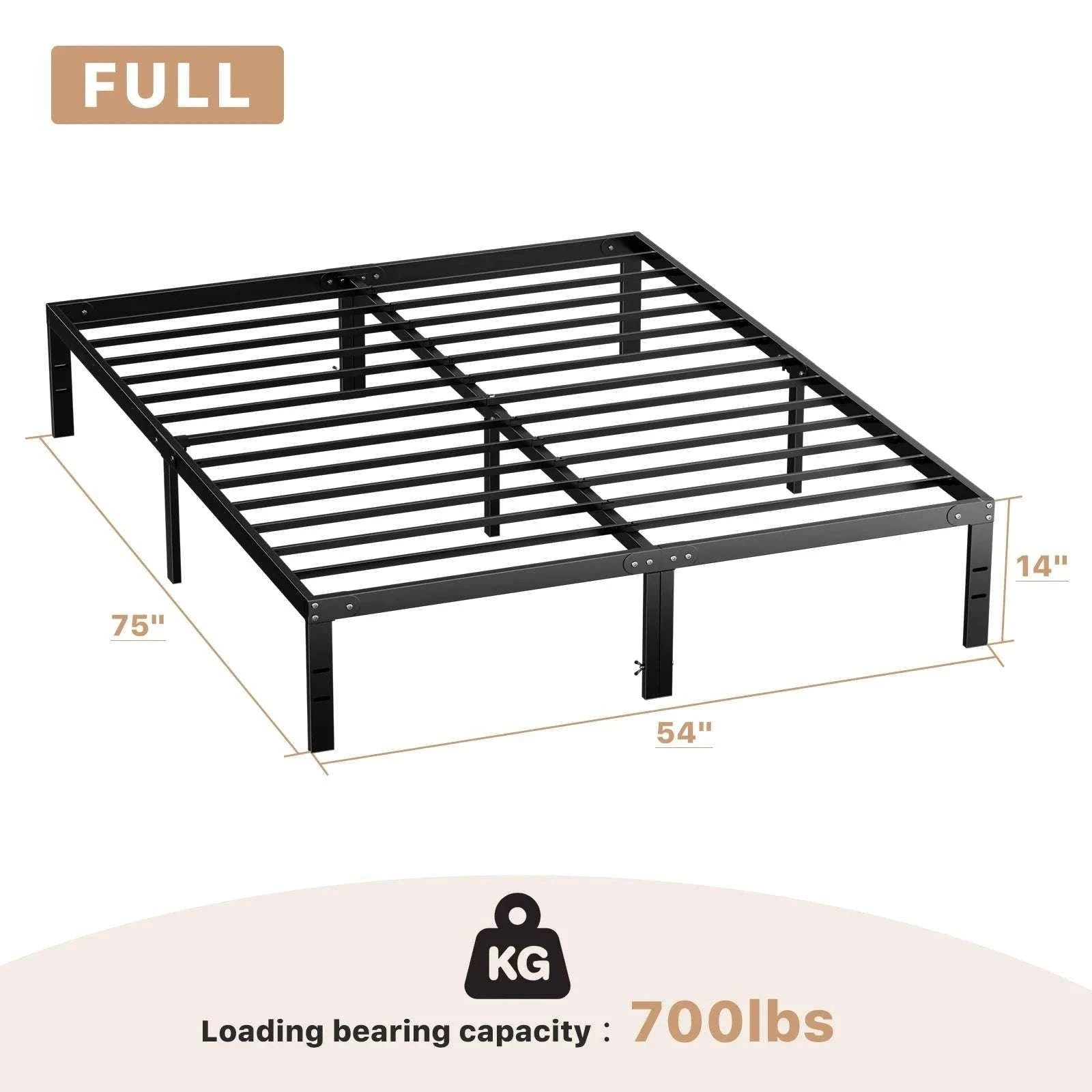 Metal Platform Bed Frame with Steel Slats and 14" Underbed Clearance-black / QUEEN / United States