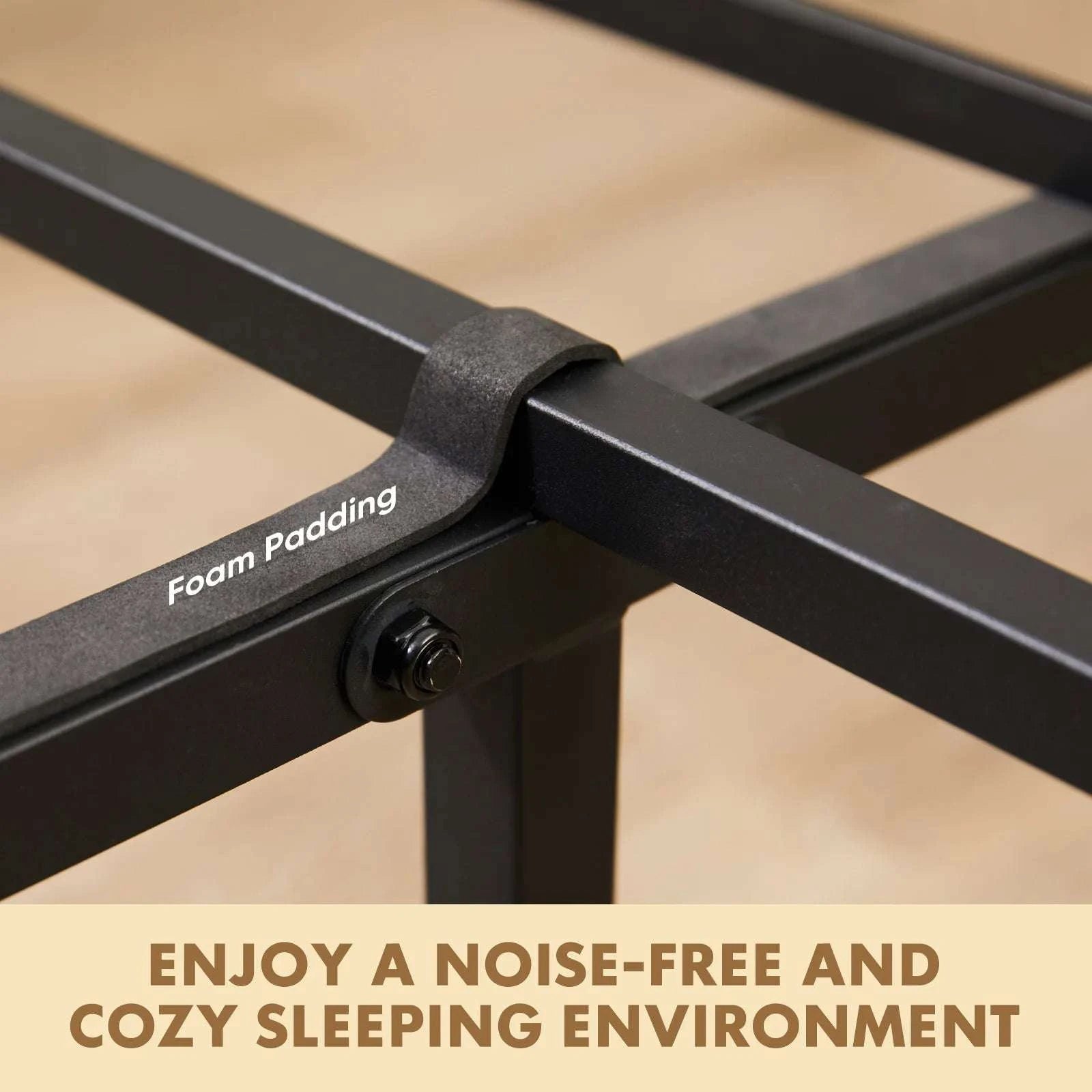 Metal Platform Bed Frame with Wooden Headboard, No Box Spring Needed-TWIN / United States