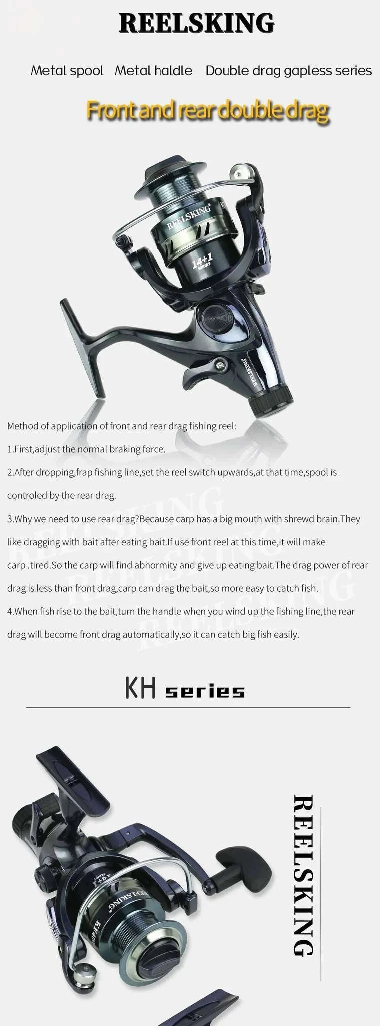 Metal Spinning Fishing Reel with Dual Brake System for Carp & Saltwater-4000 Series